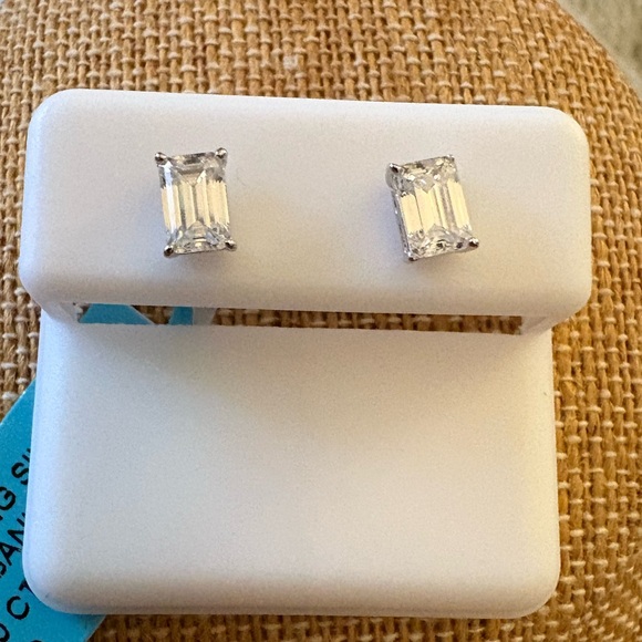 Jewelry - Solid Sterling Silver 1.6 Carat VVSD Emerald Cut Earrings